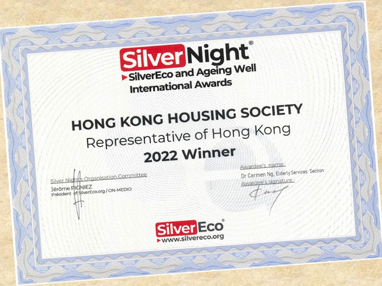 SilverEco Award Certificate
